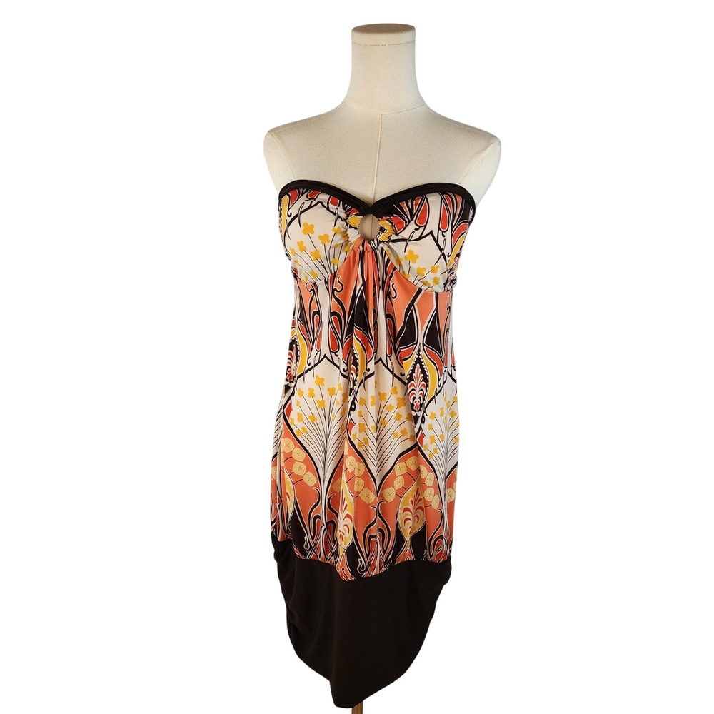 Wet Seal Strapless Tube Dress Y2K Grail Orange Yellow Black Tribal Print
